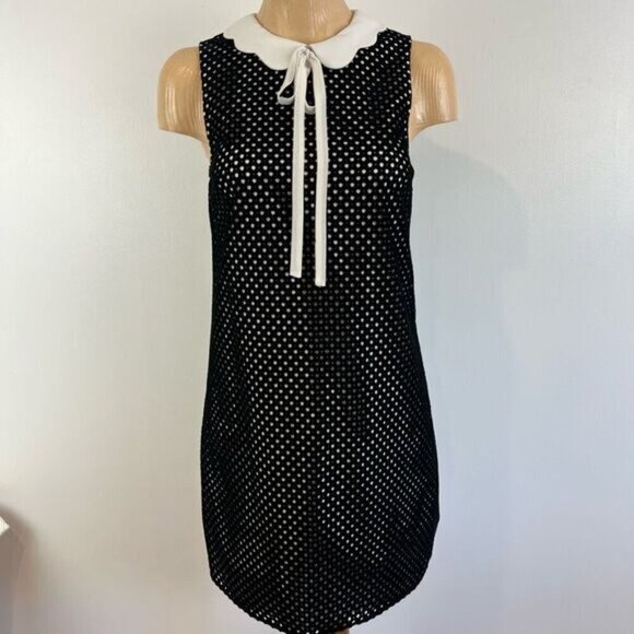 Twee CeCe Dress Scalloped Peter Pan Collar Bow Tie Black White Polka Dot Size 2 - Picture 2 of 13